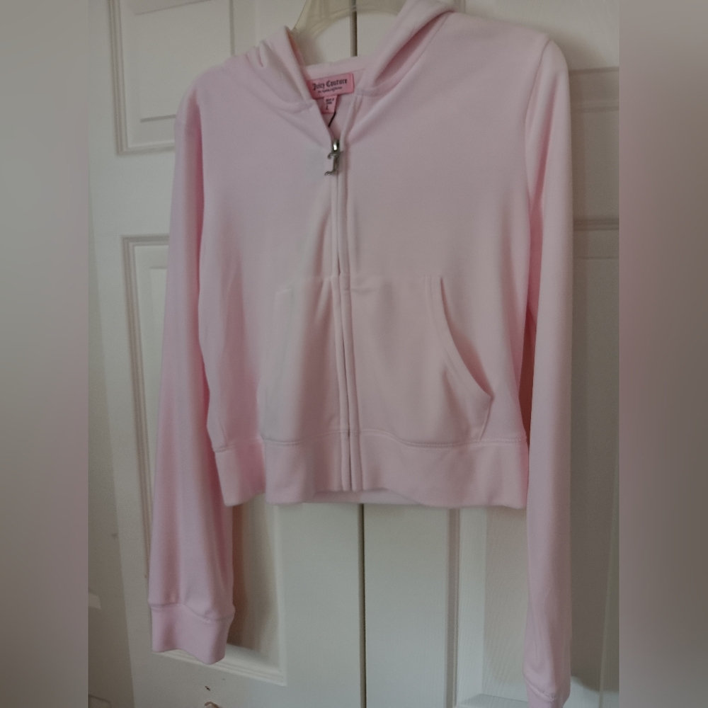 Juicy Couture Light Pink Soft Glow Bling Logo Velour Hoodie Size L. NWT! - Picture 7 of 9
